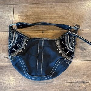 Coach Soho black signature canvas and suede studded hobo